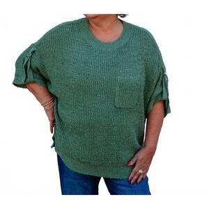 NEW TRU LUXE roll sleeve crew neck sweater in herb